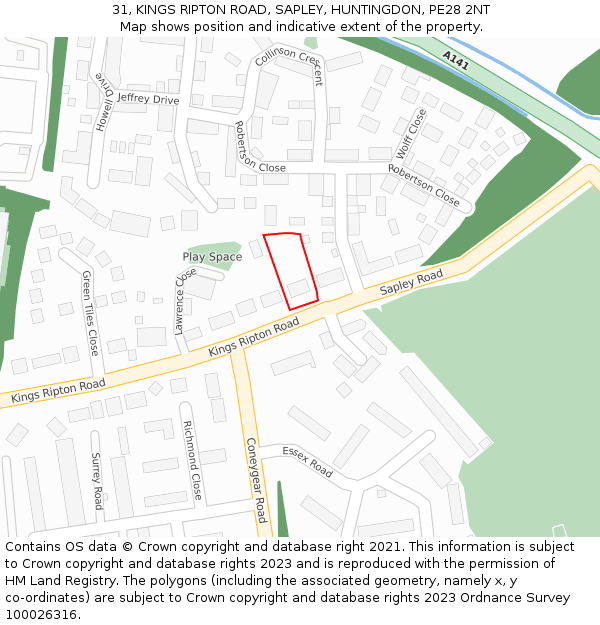 31, KINGS RIPTON ROAD, SAPLEY, HUNTINGDON, PE28 2NT: Location map and indicative extent of plot