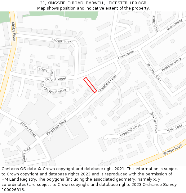 31, KINGSFIELD ROAD, BARWELL, LEICESTER, LE9 8GR: Location map and indicative extent of plot