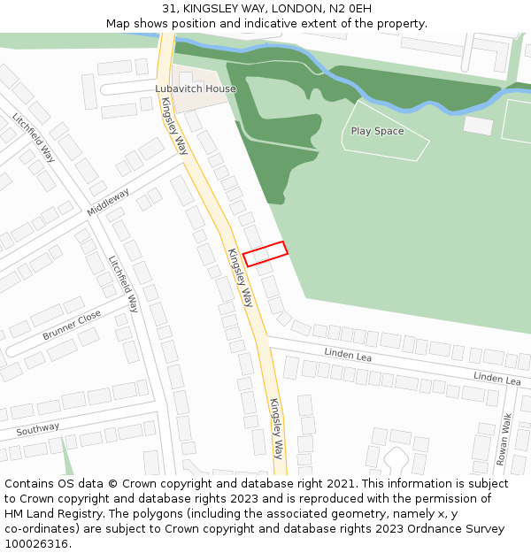 31, KINGSLEY WAY, LONDON, N2 0EH: Location map and indicative extent of plot