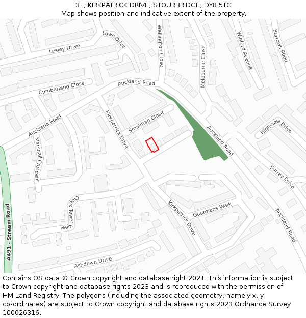 31, KIRKPATRICK DRIVE, STOURBRIDGE, DY8 5TG: Location map and indicative extent of plot