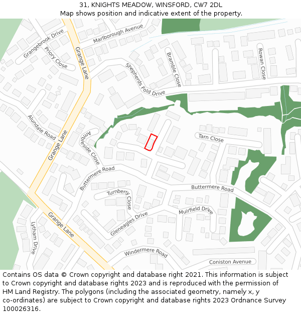 31, KNIGHTS MEADOW, WINSFORD, CW7 2DL: Location map and indicative extent of plot