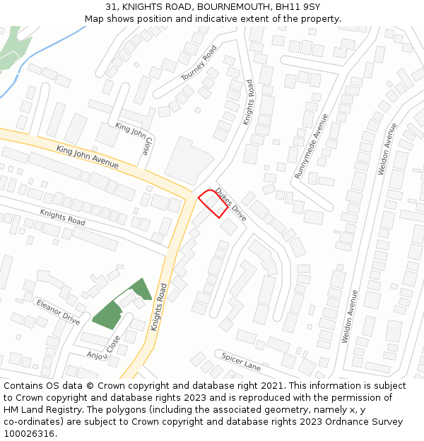 31, KNIGHTS ROAD, BOURNEMOUTH, BH11 9SY: Location map and indicative extent of plot