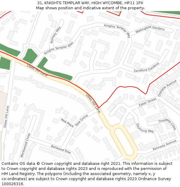 31, KNIGHTS TEMPLAR WAY, HIGH WYCOMBE, HP11 1PX: Location map and indicative extent of plot