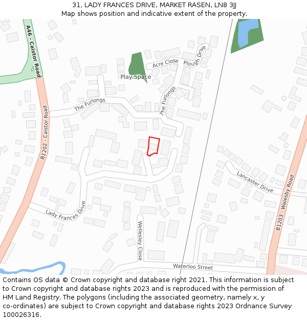 31, LADY FRANCES DRIVE, MARKET RASEN, LN8 3JJ: Location map and indicative extent of plot