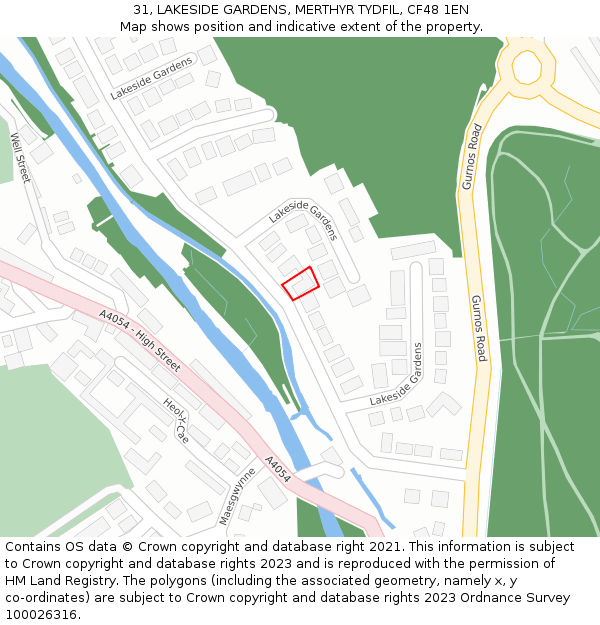 31, LAKESIDE GARDENS, MERTHYR TYDFIL, CF48 1EN: Location map and indicative extent of plot