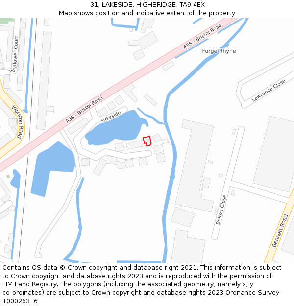 31, LAKESIDE, HIGHBRIDGE, TA9 4EX: Location map and indicative extent of plot