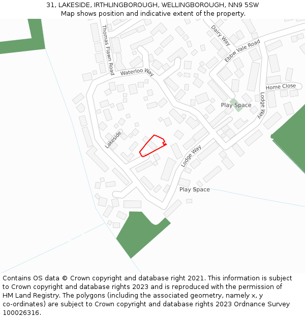 31, LAKESIDE, IRTHLINGBOROUGH, WELLINGBOROUGH, NN9 5SW: Location map and indicative extent of plot