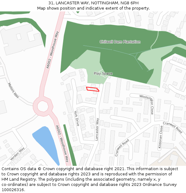 31, LANCASTER WAY, NOTTINGHAM, NG8 6PH: Location map and indicative extent of plot
