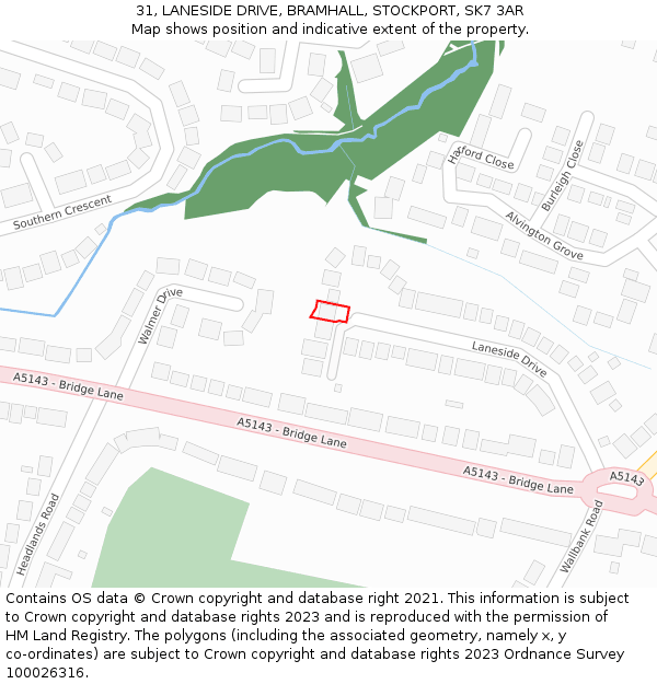 31, LANESIDE DRIVE, BRAMHALL, STOCKPORT, SK7 3AR: Location map and indicative extent of plot