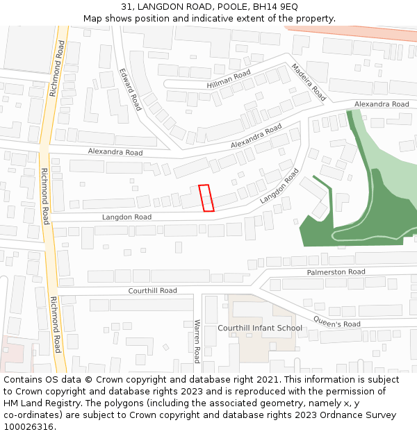 31, LANGDON ROAD, POOLE, BH14 9EQ: Location map and indicative extent of plot