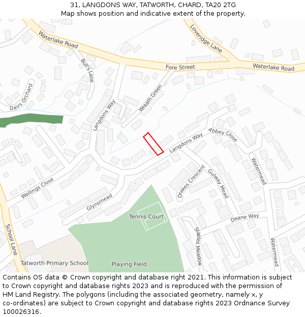 31, LANGDONS WAY, TATWORTH, CHARD, TA20 2TG: Location map and indicative extent of plot