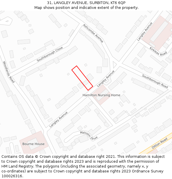 31, LANGLEY AVENUE, SURBITON, KT6 6QP: Location map and indicative extent of plot