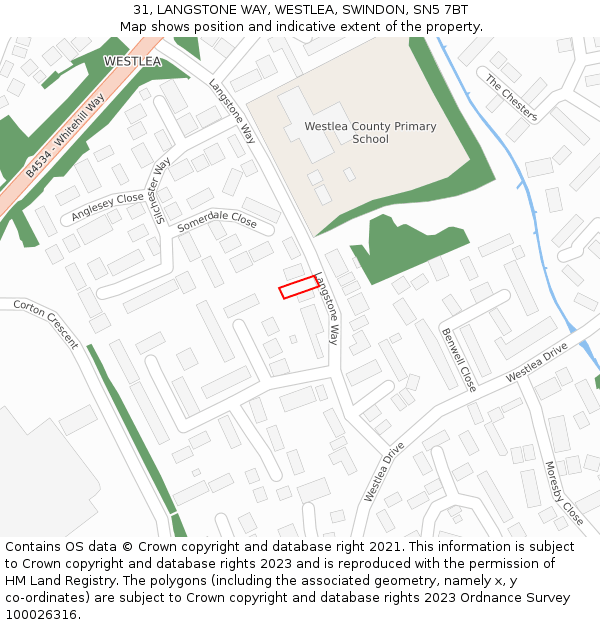 31, LANGSTONE WAY, WESTLEA, SWINDON, SN5 7BT: Location map and indicative extent of plot