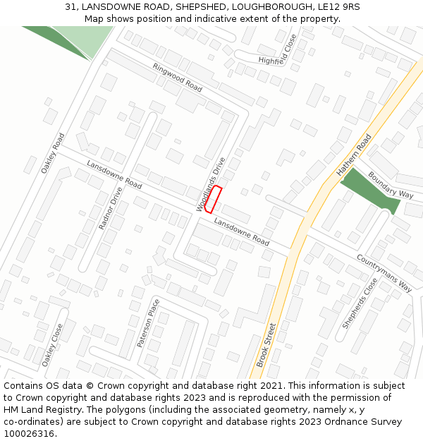 31, LANSDOWNE ROAD, SHEPSHED, LOUGHBOROUGH, LE12 9RS: Location map and indicative extent of plot