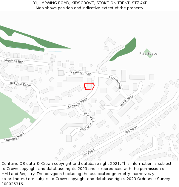 31, LAPWING ROAD, KIDSGROVE, STOKE-ON-TRENT, ST7 4XP: Location map and indicative extent of plot