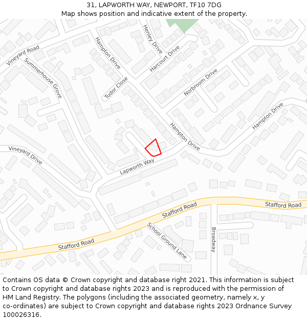 31, LAPWORTH WAY, NEWPORT, TF10 7DG: Location map and indicative extent of plot