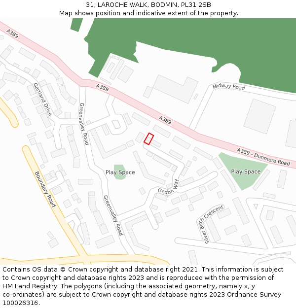 31, LAROCHE WALK, BODMIN, PL31 2SB: Location map and indicative extent of plot