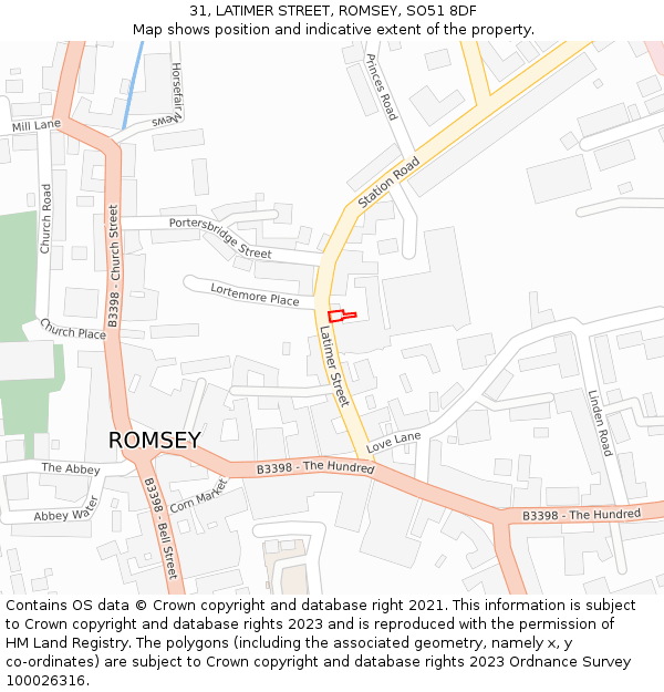 31, LATIMER STREET, ROMSEY, SO51 8DF: Location map and indicative extent of plot