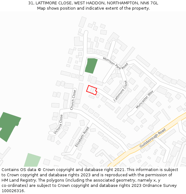 31, LATTIMORE CLOSE, WEST HADDON, NORTHAMPTON, NN6 7GL: Location map and indicative extent of plot