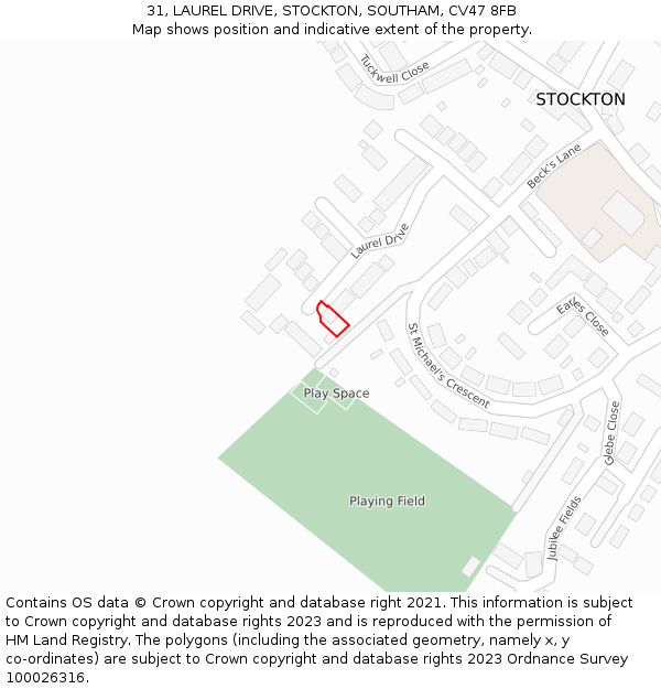 31, LAUREL DRIVE, STOCKTON, SOUTHAM, CV47 8FB: Location map and indicative extent of plot