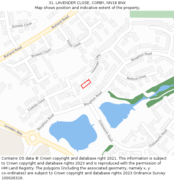 31, LAVENDER CLOSE, CORBY, NN18 8NX: Location map and indicative extent of plot