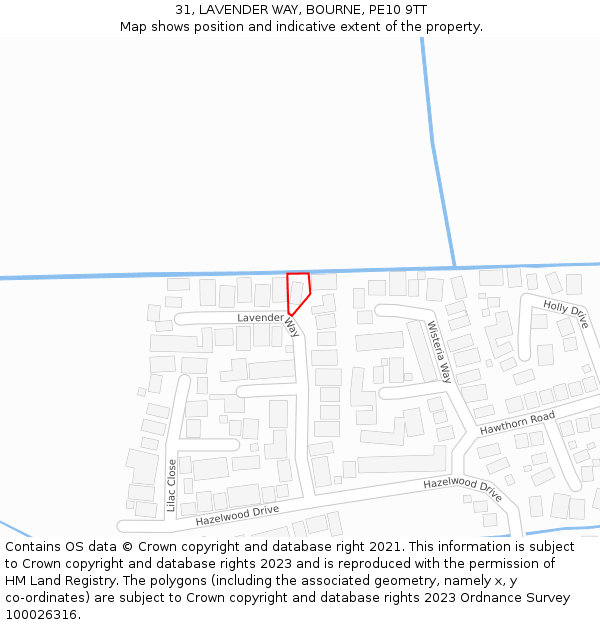 31, LAVENDER WAY, BOURNE, PE10 9TT: Location map and indicative extent of plot