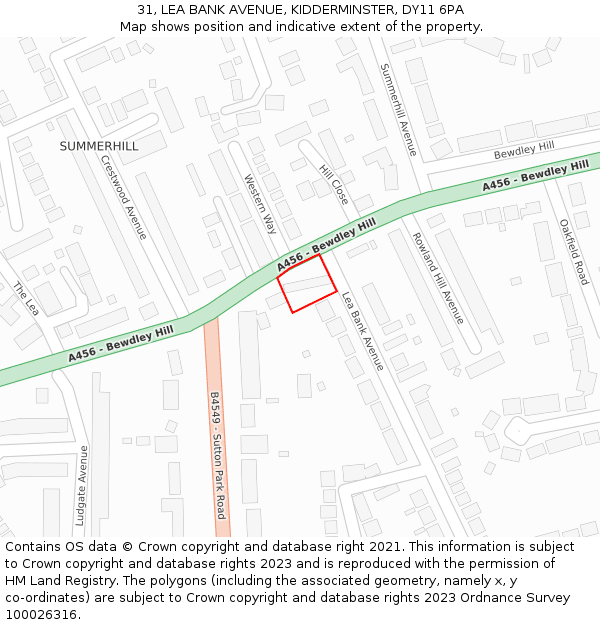 31, LEA BANK AVENUE, KIDDERMINSTER, DY11 6PA: Location map and indicative extent of plot