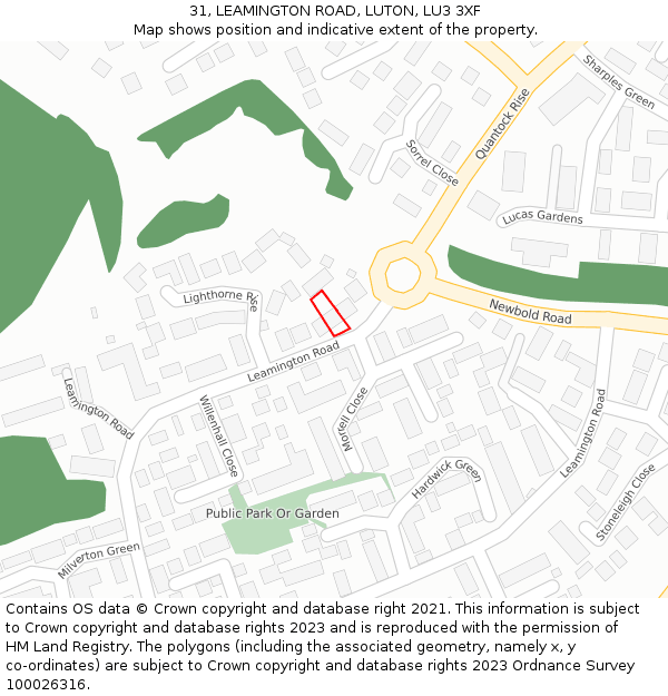 31, LEAMINGTON ROAD, LUTON, LU3 3XF: Location map and indicative extent of plot