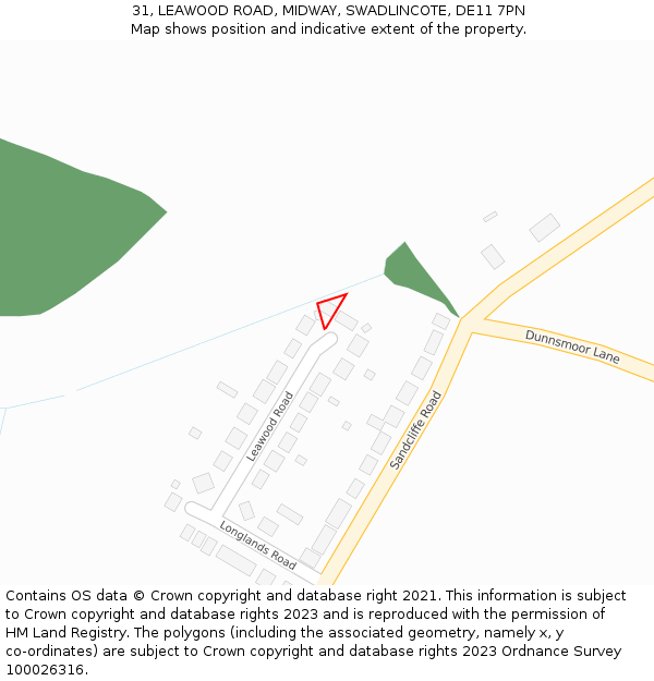 31, LEAWOOD ROAD, MIDWAY, SWADLINCOTE, DE11 7PN: Location map and indicative extent of plot