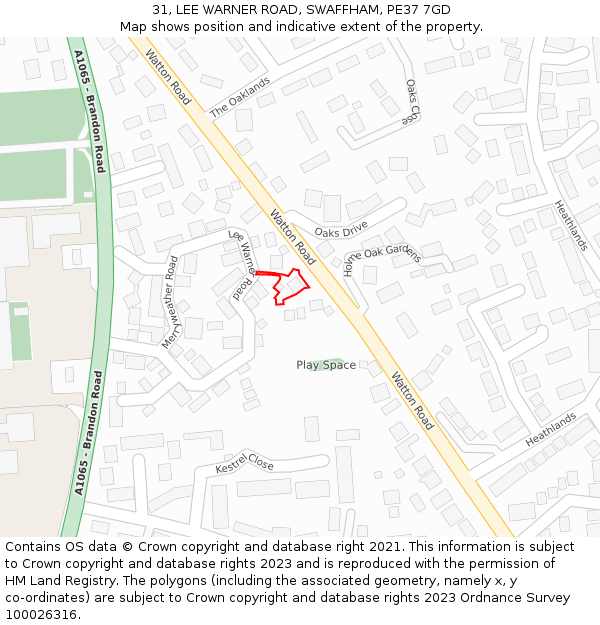 31, LEE WARNER ROAD, SWAFFHAM, PE37 7GD: Location map and indicative extent of plot