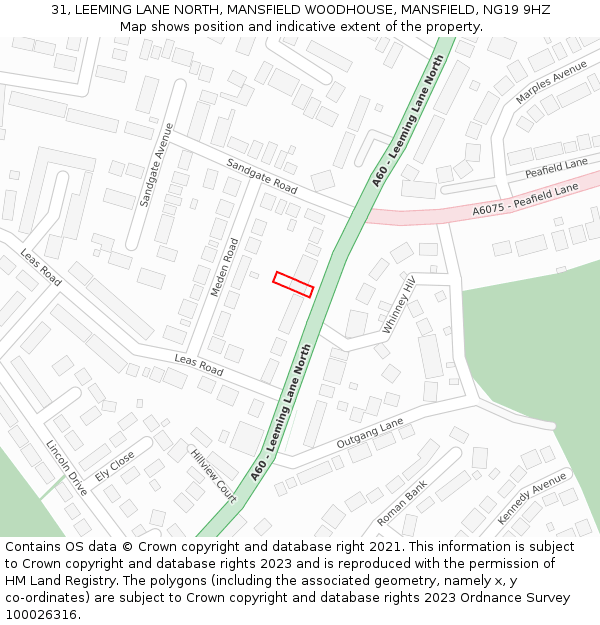 31, LEEMING LANE NORTH, MANSFIELD WOODHOUSE, MANSFIELD, NG19 9HZ: Location map and indicative extent of plot