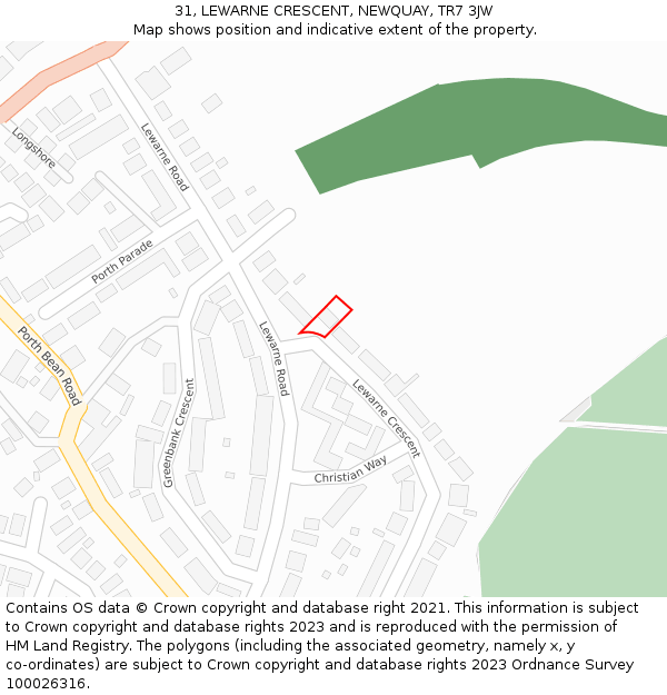 31, LEWARNE CRESCENT, NEWQUAY, TR7 3JW: Location map and indicative extent of plot
