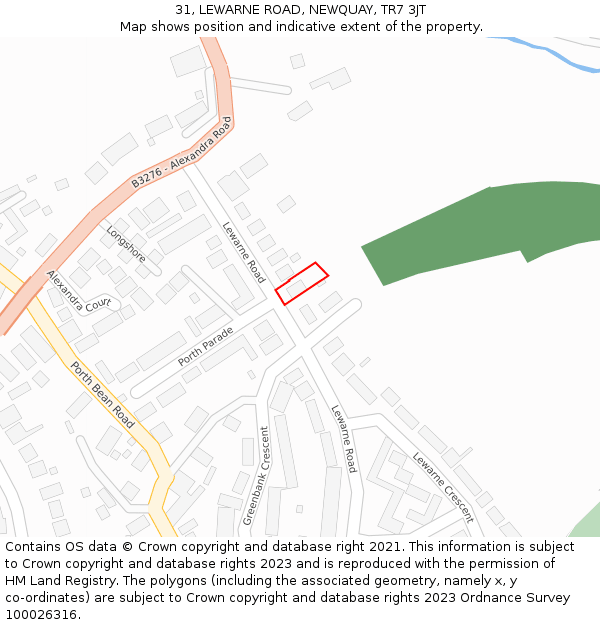 31, LEWARNE ROAD, NEWQUAY, TR7 3JT: Location map and indicative extent of plot