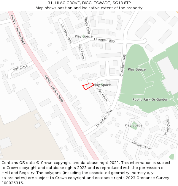31, LILAC GROVE, BIGGLESWADE, SG18 8TP: Location map and indicative extent of plot