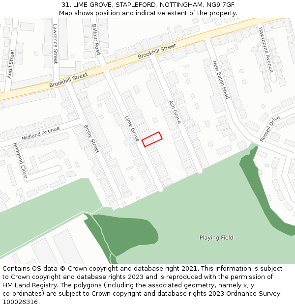31, LIME GROVE, STAPLEFORD, NOTTINGHAM, NG9 7GF: Location map and indicative extent of plot