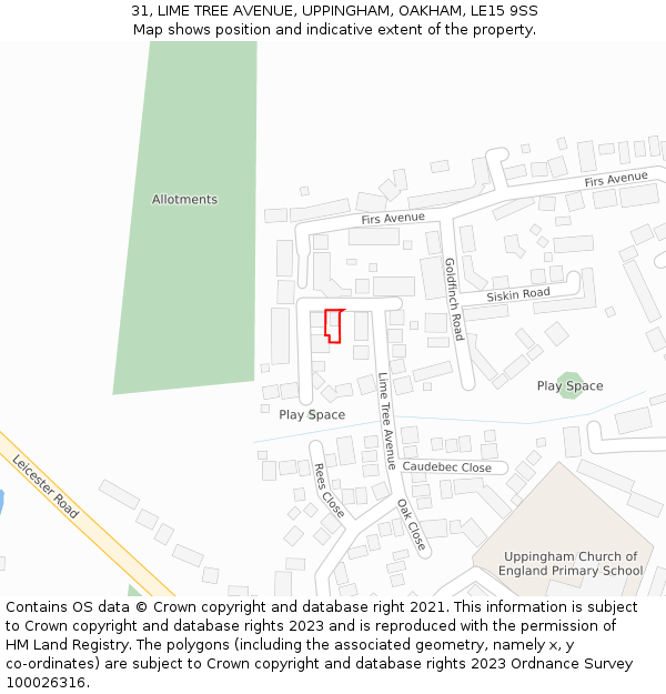 31, LIME TREE AVENUE, UPPINGHAM, OAKHAM, LE15 9SS: Location map and indicative extent of plot
