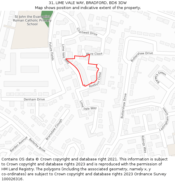 31, LIME VALE WAY, BRADFORD, BD6 3DW: Location map and indicative extent of plot