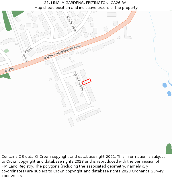 31, LINGLA GARDENS, FRIZINGTON, CA26 3AL: Location map and indicative extent of plot
