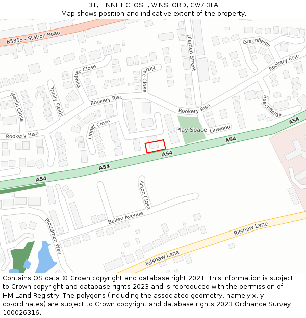 31, LINNET CLOSE, WINSFORD, CW7 3FA: Location map and indicative extent of plot