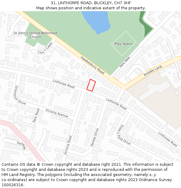 31, LINTHORPE ROAD, BUCKLEY, CH7 3HF: Location map and indicative extent of plot