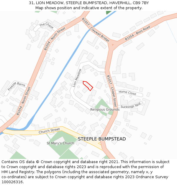 31, LION MEADOW, STEEPLE BUMPSTEAD, HAVERHILL, CB9 7BY: Location map and indicative extent of plot
