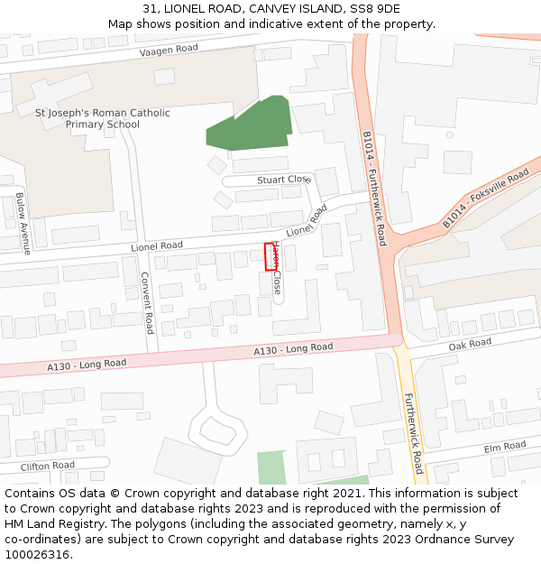 31, LIONEL ROAD, CANVEY ISLAND, SS8 9DE: Location map and indicative extent of plot