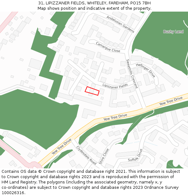 31, LIPIZZANER FIELDS, WHITELEY, FAREHAM, PO15 7BH: Location map and indicative extent of plot