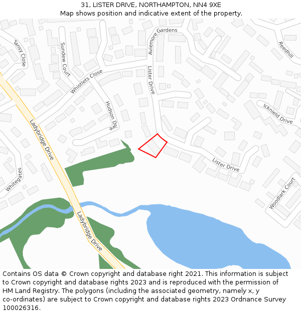 31, LISTER DRIVE, NORTHAMPTON, NN4 9XE: Location map and indicative extent of plot