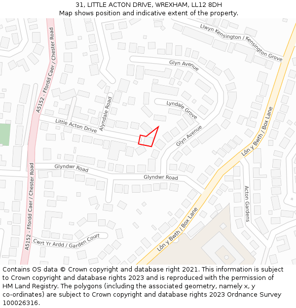 31, LITTLE ACTON DRIVE, WREXHAM, LL12 8DH: Location map and indicative extent of plot