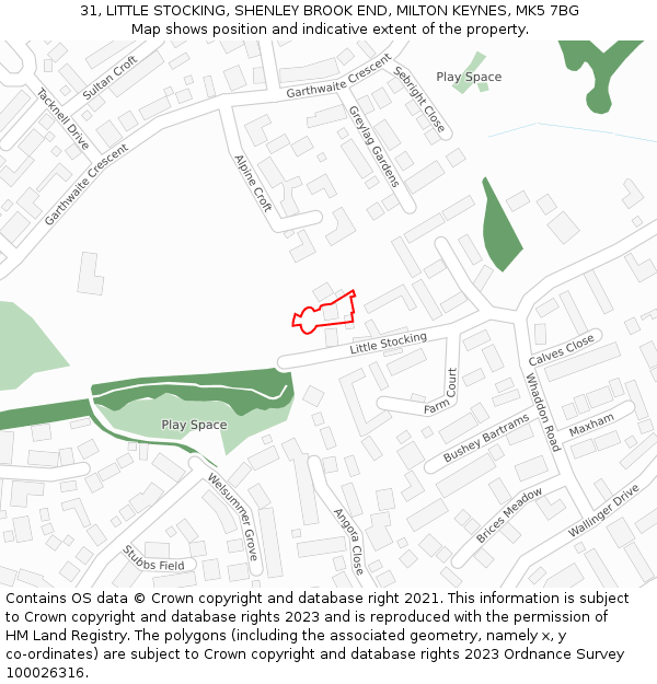 31, LITTLE STOCKING, SHENLEY BROOK END, MILTON KEYNES, MK5 7BG: Location map and indicative extent of plot