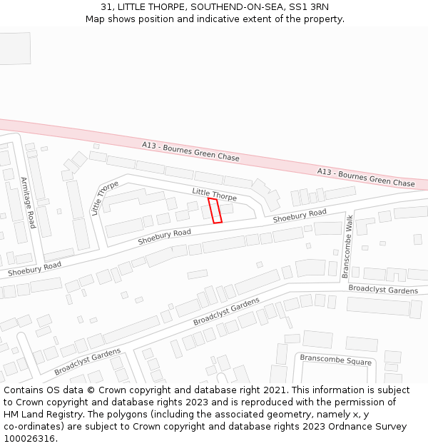 31, LITTLE THORPE, SOUTHEND-ON-SEA, SS1 3RN: Location map and indicative extent of plot