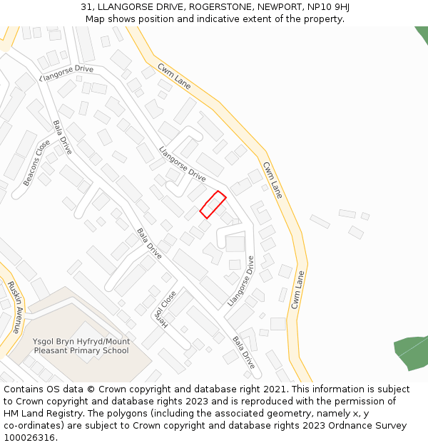 31, LLANGORSE DRIVE, ROGERSTONE, NEWPORT, NP10 9HJ: Location map and indicative extent of plot