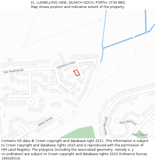 31, LLEWELLYNS VIEW, GILFACH GOCH, PORTH, CF39 8BQ: Location map and indicative extent of plot