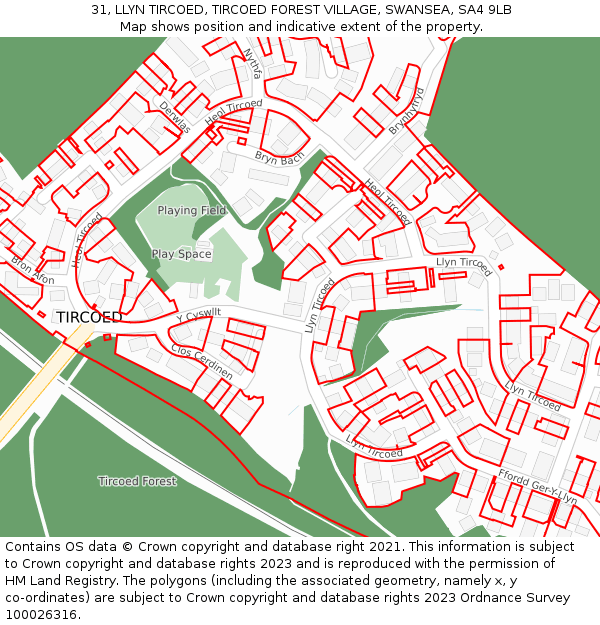 31, LLYN TIRCOED, TIRCOED FOREST VILLAGE, SWANSEA, SA4 9LB: Location map and indicative extent of plot